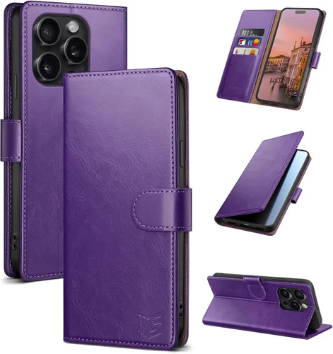 Miniatura 19 de SUANPOT Diseño para iPhone 15 Pro Max 6.7 pulgadas Funda tipo cartera con tarjetero de crédito RFID, funda de piel sintética para mujeres y hombres