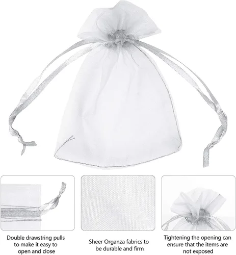 Miniatura 2 de Boshen 100/200 bolsas de organza transparentes para regalos y dulces, bolsas de malla para joyas con cordón al por mayor para detalles de bodas
