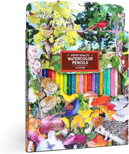 eeBoo: Lápices de acuarela de hongos, 24 colores de calidad artística para dibujar, bocetos y acuarela, suministros de arte y manualidades para