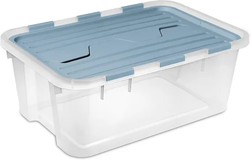 Miniatura 15 de Sterilite Paquete de 6 cajas de almacenamiento con tapa con bisagras, contenedores organizadores de plástico, 20 cuartos de galón, color azul