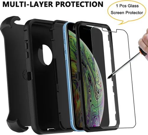 Miniatura 3 de Funda para iPhone Xs Max, [Resistente] 4 en 1, resistente a prueba de cortocircuitos, con función atril y protector de pantalla para Apple iPhone Xs