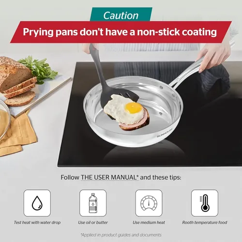 Miniatura 8 de Sunhouse Sartén de acero inoxidable 18/10 de 8 pulgadas, 3 capas revestidas sin revestimientos, sartén con mango Stay Cool, apto para horno