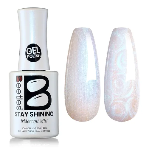 Miniatura 106 de Beetles - Esmalte de uñas en gel perla, 0.5 onzas (15 ml), con nubes arremolinadas, blanco perla brillante, perlas nacaradas iridescentes, manicura