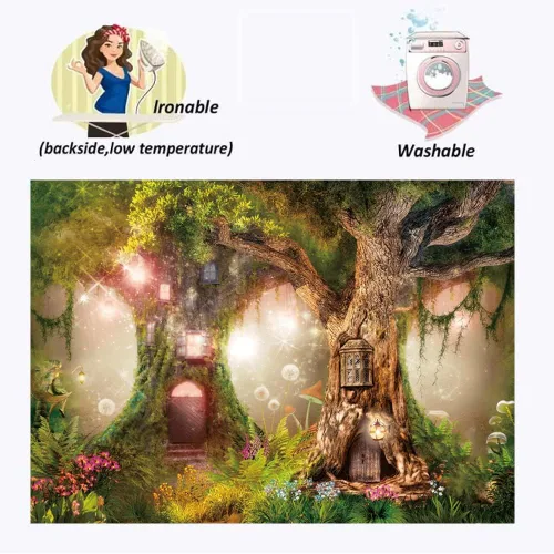 Miniatura 5 de Telón de fondo de bosque de hadas de 7 x 5 pies, bosque encantado, selva, fondo de fotografía para baby shower, niños, jardín mágico, cuento