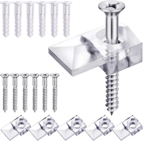 Miniatura 8 de Blulu Paquete de 20 clips sujetadores de espejo para vidrio de 6 mm (6/25 pulgadas), kit para colgar espejos en la pared, sujetadores de retención