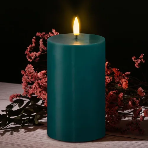 Miniatura 4 de Velas sin llama azules de pilar con control remoto, velas parpadeantes de Navidad LED de cera operadas por batería, juego de 3 unidades Verde