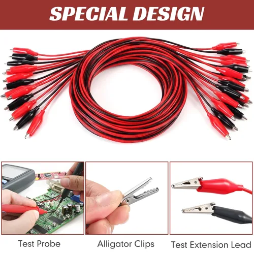Miniatura 5 de EBOOT 4 pinzas de cocodrilo eléctricas, cables de prueba de 40 pulgadas con clips de cocodrilo, cables de puente de doble extremo para pruebas