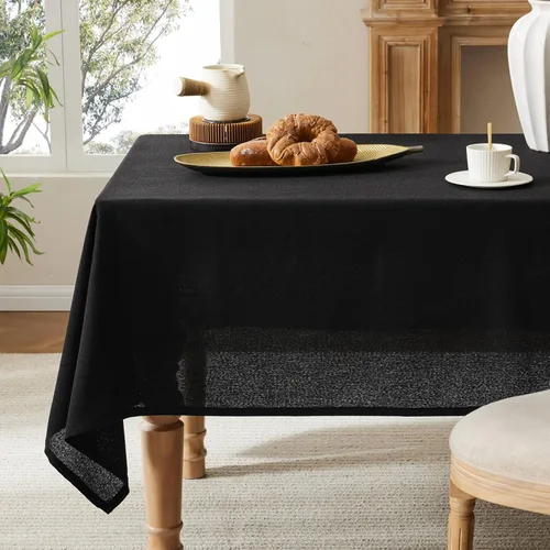 Mantel de lino para mesa cuadrada, 52 x 52 pulgadas, color negro, mantel negro estilo granja, manteles de arpillera resistentes al agua para mesa de
