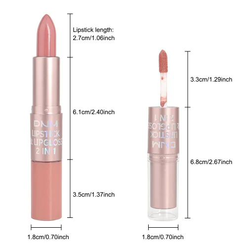 Miniatura 6 de evpct Juego de lápiz labial y brillo de labios 2 en 1 con purpurina color rosa nude metálico brillante para mujeres, de larga duración, impermeable
