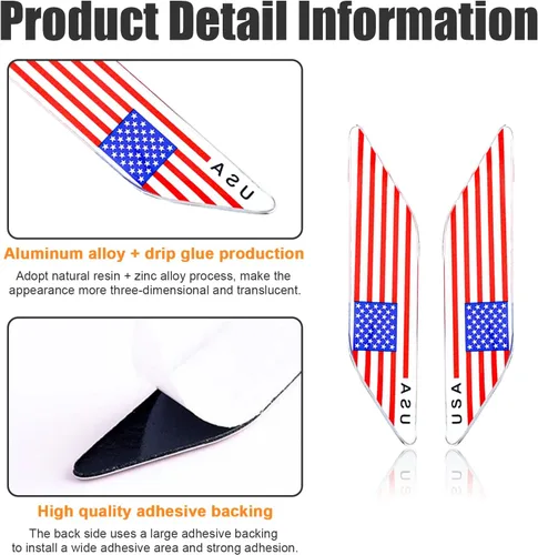 Miniatura 4 de Ziciner 2 PCS Emblema de Insignia 3D de la Bandera de Estados Unidos, Insignia de Emblema para Guardabarros Delanteros de Automóvil, Calcomanías