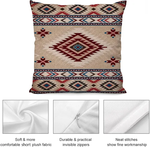 Miniatura 5 de Juego de 2 fundas de almohada de estilo étnico vintage, estampado geométrico azteca, étnico, tribal, para dormitorio, sala de estar, sofá