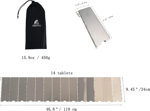 Miniatura 7 de Parabrisas plegable para estufa al aire libre con bolsa de transporte, 14 placas de aluminio para estufa de campamento, parabrisas ligero
