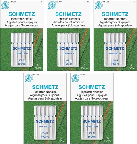 Miniatura 10 de SCHMETZ Topstitch - Agujas para máquina de coser, suministros de acolchado y pespunteado, tamaño 100/16, tarjetas de 5 agujas, paquete de 1