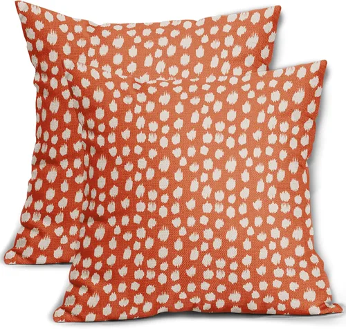 Miniatura 24 de Fundas de almohada marrón y blancas de 18 x 18 pulgadas, juego de 2 almohadas boho grises con lunares, fundas de almohada modernas estampadas