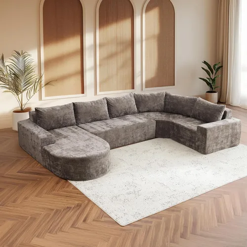Miniatura 9 de Sofá modular modular de 144 pulgadas, sofá de nube en forma de U de gran tamaño, color negro No Assembly Required • 22" Deep Memory Foam Seat •
