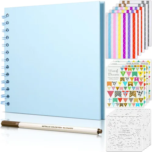 Miniatura 18 de GOTIDEAL Álbum de recortes de 12 x 12 pulgadas con 10 marcadores metálicos, 80 páginas de papel artesanal para bodas y aniversarios, álbum de fotos
