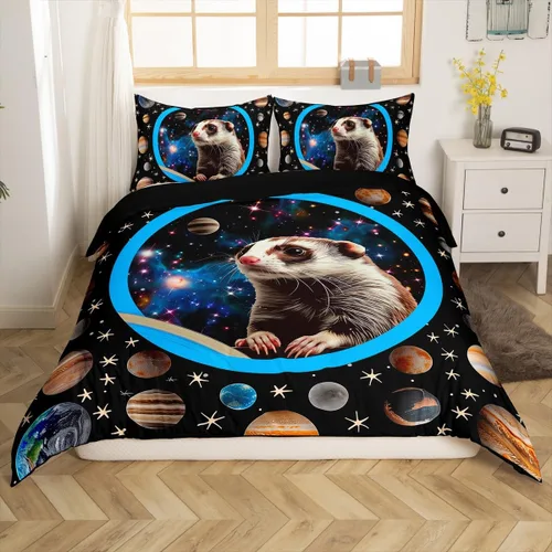 Miniatura 3 de Funda de edredón de conejillo de indias, tamaño Queen, juego de ropa de cama de planeta del universo de hurón para niños y niños, funda de edredón
