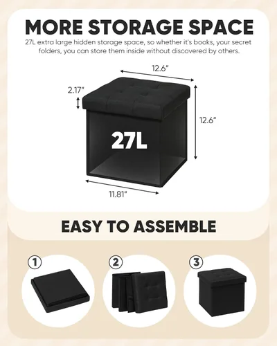 Miniatura 3 de B FSOBEIIALEO Cubo otomano de almacenamiento, baúl de almacenamiento, reposapiés plegable para sala de estar, 12.6 x 12.6 x 12.6 pulgadas