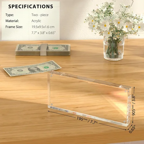Miniatura 5 de Estuche de visualización con forma de billete de dólar de 7.8" x 3.9" – Estuche acrílico con marco para billetes de dólar, soporte magnético