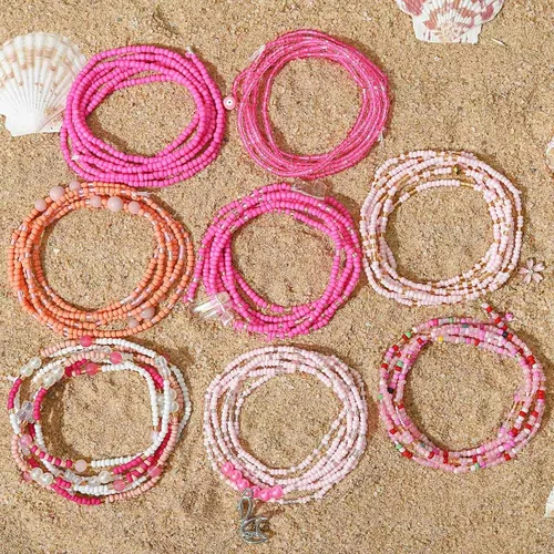 Miniatura 6 de ELABEST Cuentas africanas de cintura para mujer, no elásticas, 8 cuentas para el vientre, tallas grandes, coloridas, hechas a mano, accesorios