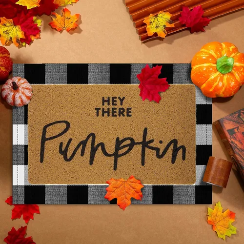 Miniatura 2 de Fabbay 2 tapetes de bienvenida de otoño de Acción de Gracias de 17 x 30 pulgadas, tapete de calabaza Hey There de 24 x 35 pulgadas, tapete de piso