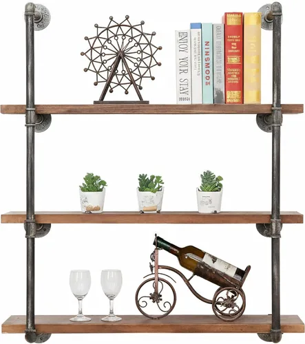 Miniatura 6 de Estantes de tubería de hierro flotantes montadas en la pared industriales/Estanterías/Estantes/Almacenamiento/Bibliotecas/Soportes, para bricolaje