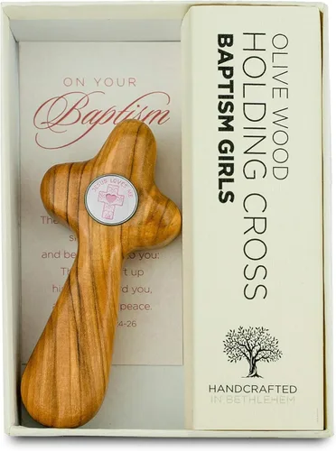 Miniatura 11 de Caja de regalo de cruz de bautismo de madera de olivo para niños, cruz de madera hecha a mano de lujo de Tierra Santa de Belén, recuerdo de bautismo