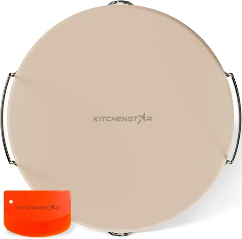 Miniatura 8 de KitchenStar Piedra para pizza de 16 pulgadas para horno y parrilla de barbacoa con asas, redonda, 5/8 pulgadas de grosor, cordierita natural