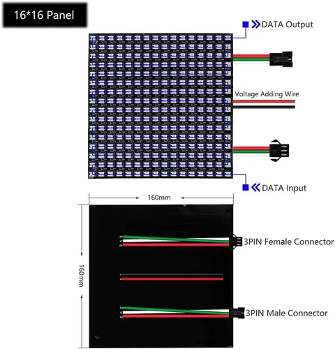 Miniatura 3 de WS2812B RGB LED Digital Flexible Panel de luz direccionable individualmente WS2812 16x16 Módulo Matriz Pantalla DC5V (16 x 16 256 píxeles)