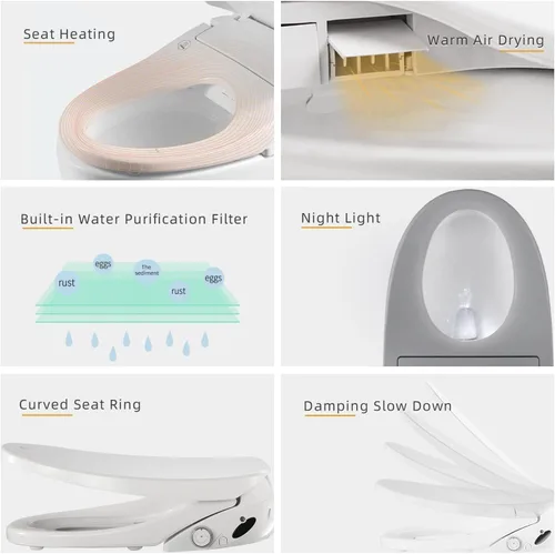 Miniatura 8 de X7 Asiento de inodoro de bidé, accesorio alargado para inodoro con agua caliente con cierre suave, asiento de bidé eléctrico con calefacción