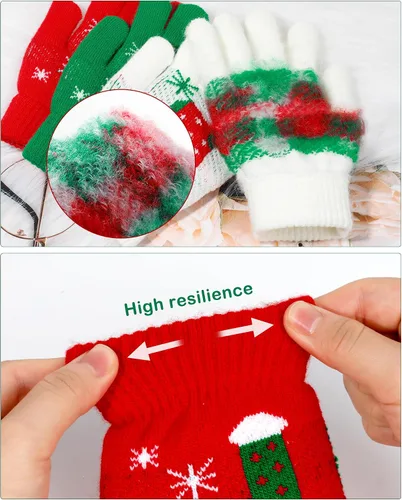 Miniatura 43 de Hicdaw 6 pares de guantes de invierno para niños, guantes de punto elásticos y cálidos para niños o niñas
