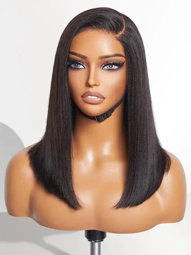 Miniatura 20 de Luvme Hair - Peluca Bob de encaje frontal con bordes rizados 4C, 10 pulgadas, cabello humano lacio tipo afro, sin pegamento, con separación profunda