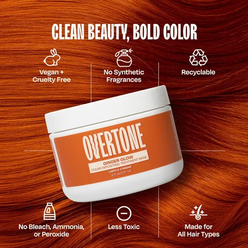 Miniatura 7 de Overtone Acondicionador de color semipermanente para el cabello, brillo jengibre, 8 onzas, nutritivo, sin daños, máscara de depósito