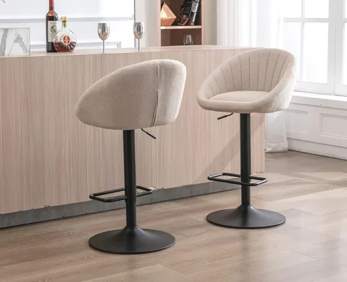 Miniatura 7 de EALSON Juego de 2 taburetes de bar giratorios ajustables, modernos taburetes de bar de altura de mostrador con respaldo bajo, cómodas sillas de bar