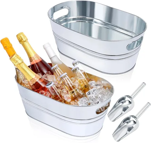 Bañera galvanizada de metal de 3 galones para bebidas de hielo, para fiestas, vino, cerveza, champán, lata vintage, cubos grandes con cucharas para