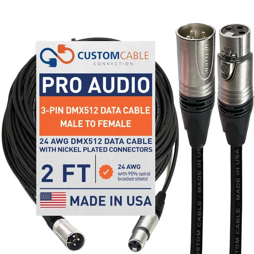 Miniatura 26 de Custom Cable Connection Cable de datos XLR de 24 AWG (calibre) DMX512 de 10 pies de 5 pines macho a hembra para iluminación de escenario, luces LED