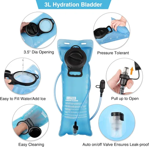 Miniatura 2 de NOOLA Mochila de hidratación con vejiga de agua de TPU de 3 L, mochila táctica de agua Molle para hombres y mujeres, paquete de hidratación
