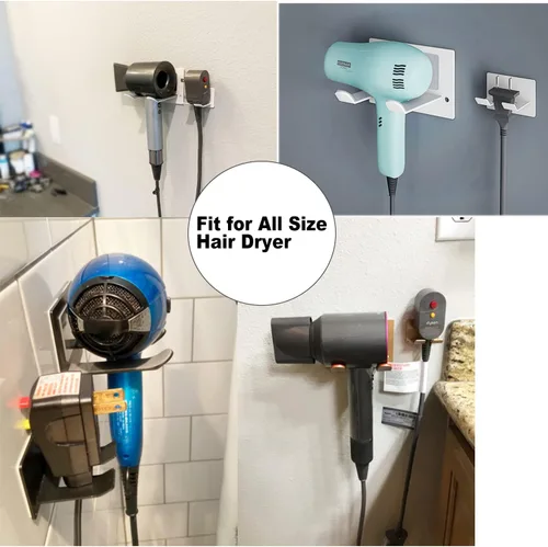Miniatura 8 de XIGOO Soporte Autoadhesivo para Secador de Pelo Montado en Pared - Organizador de Estante Adhesivo para Secador de Pelo de Baño Compatible con Negro