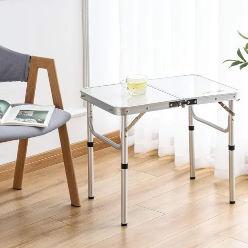 Miniatura 2 de Mesa de campamento plegable pequeña, 24 pulgadas de largo x 16 pulgadas de ancho con patas de altura ajustable, mesa de comedor de aluminio ligera