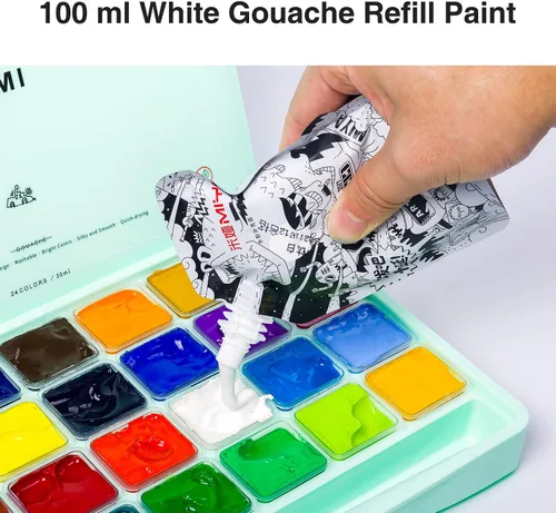 Miniatura 4 de HIMI - Juego de pintura gouache, 41 piezas de suministros de pintura artística profesional con HIMI 24 pinturas, 6 pinceles de pintura, 2 tableros