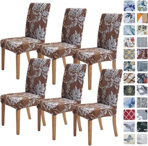 Miniatura 42 de SPRINGRICO Paquete de 6 fundas blancas para sillas de comedor, fundas elásticas para sillas de comedor con diseño floral, de elastano lavable