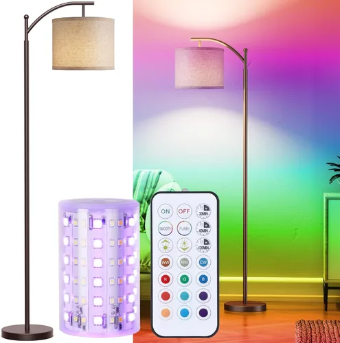 Miniatura 16 de Rottogoon - Lámpara de pie para sala de estar, lámpara de pie LED con 2 pantallas para dormitorio, incluye bombilla LED de 9 W - Negro Sombra