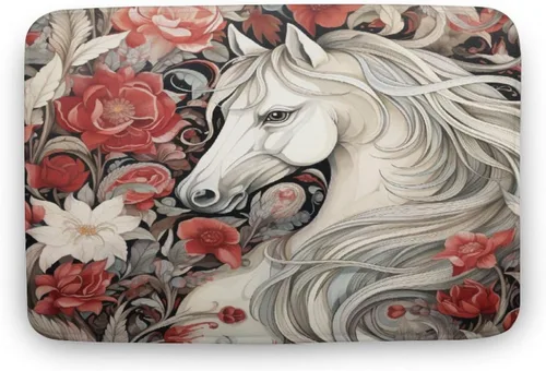 Miniatura 20 de Alfombra de baño de flores de caballo blanco, regalos de caballo para niñas, alfombra de baño de terciopelo antideslizante, tapete de ducha de felpa