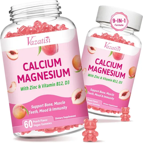 Miniatura 8 de Paquete de 2 gomitas de calcio con magnesio, zinc, vitamina D3 y B12, suplementos de calcio para mujeres y hombres, apoyo a los huesos, los músculos