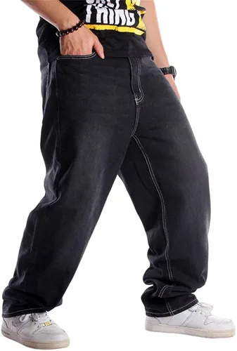 Miniatura 3 de BUYDUAL Pantalones de mezclilla holgados Y2k para hombre, ajuste holgado, estilo hip hop, vintage, holgados, pantalones de mezclilla de moda