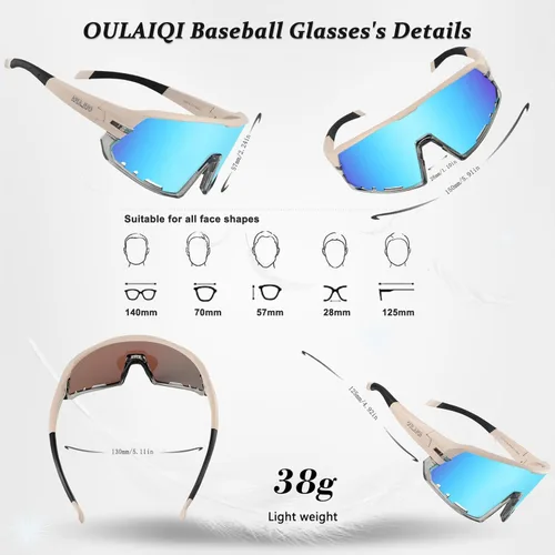 Miniatura 6 de OULAIQI Gafas de sol de béisbol para hombres, mujeres y jóvenes, protección UV400 para correr, softbol, golf, deportes, gafas de sol