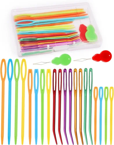 Miniatura 11 de 150 piezas de agujas de coser de ojo grande de plástico, agujas de ojo grande sin punta, agujas curvas para tapicería, agujas de hilo para 150