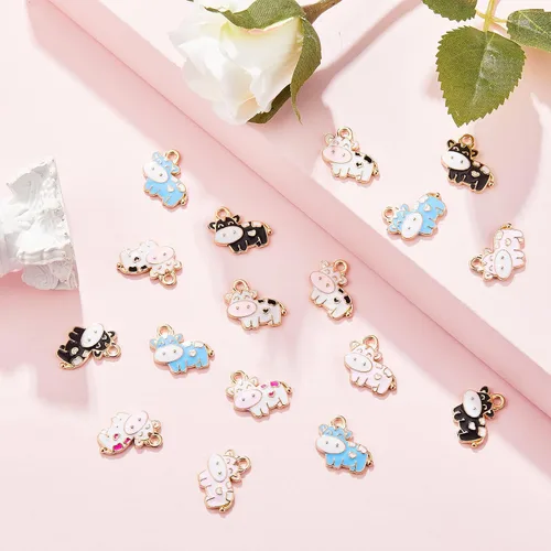Miniatura 5 de Hicarer 50 dijes de vaca coloridos esmaltados lindos colgantes para hacer joyas, aretes, collares, dijes para pulseras, collares, aretes, llavero