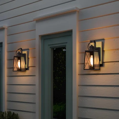 Miniatura 4 de Luces de pared para exteriores, apliques de pared exterior con vidrio semillado, faroles de bronce impermeables y antioxidantes para puerta