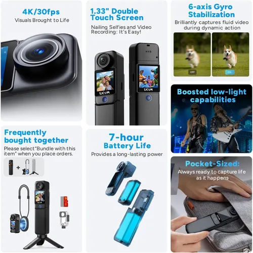 Miniatura 2 de SJCAM Cámara de acción C300 4K, cámara de cuerpo magnético de 64 GB y diseño desmontable de mano, vlogs para creadores de contenido, transmisión